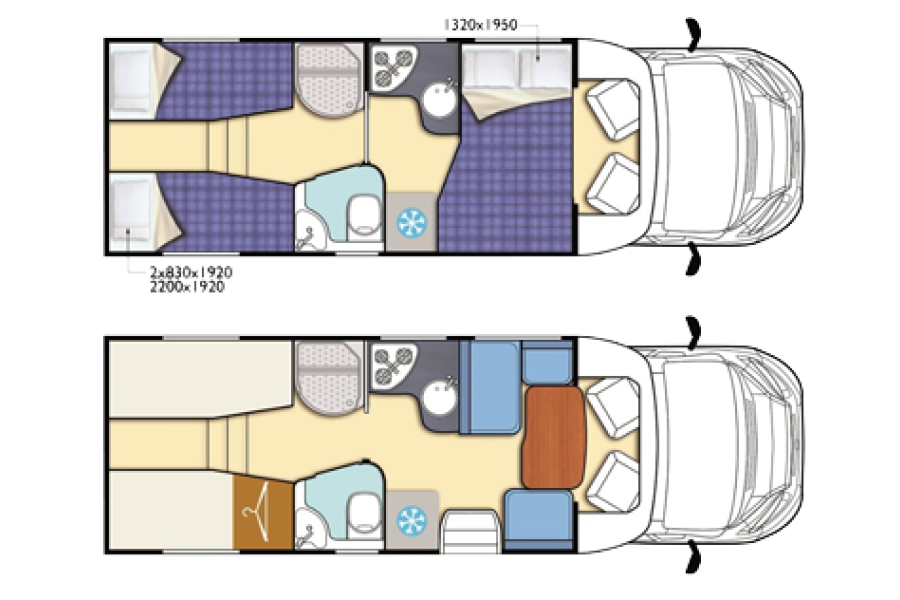 Half-integraal automaat camper - Kordes Campers - plattegrond