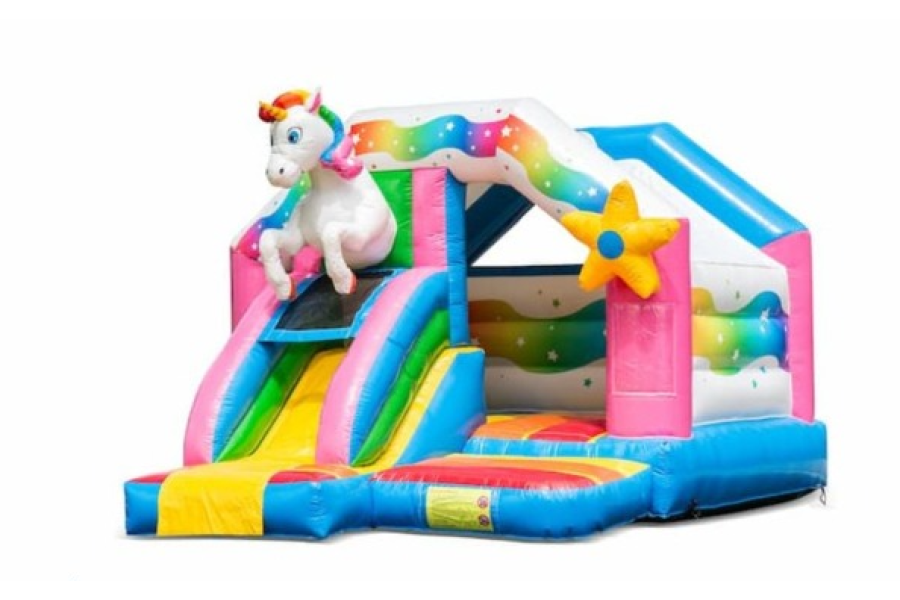 Springkussen Unicorn Slide - Partyverhuren.nl - 1